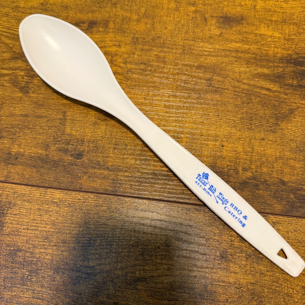 Texas Rib Kings BBQ Catering White Plastic Mixing Serving Spoon 11.5" Retro